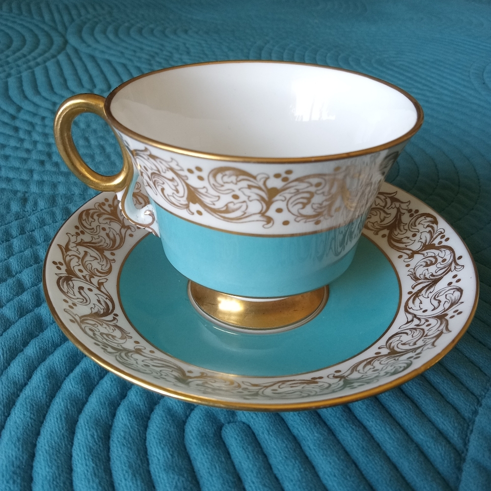 Vintage Royal Adderley 1789 Bone China Lawley Aqua Blue & Gold Cup & Saucer Set - Picture 10 of 12